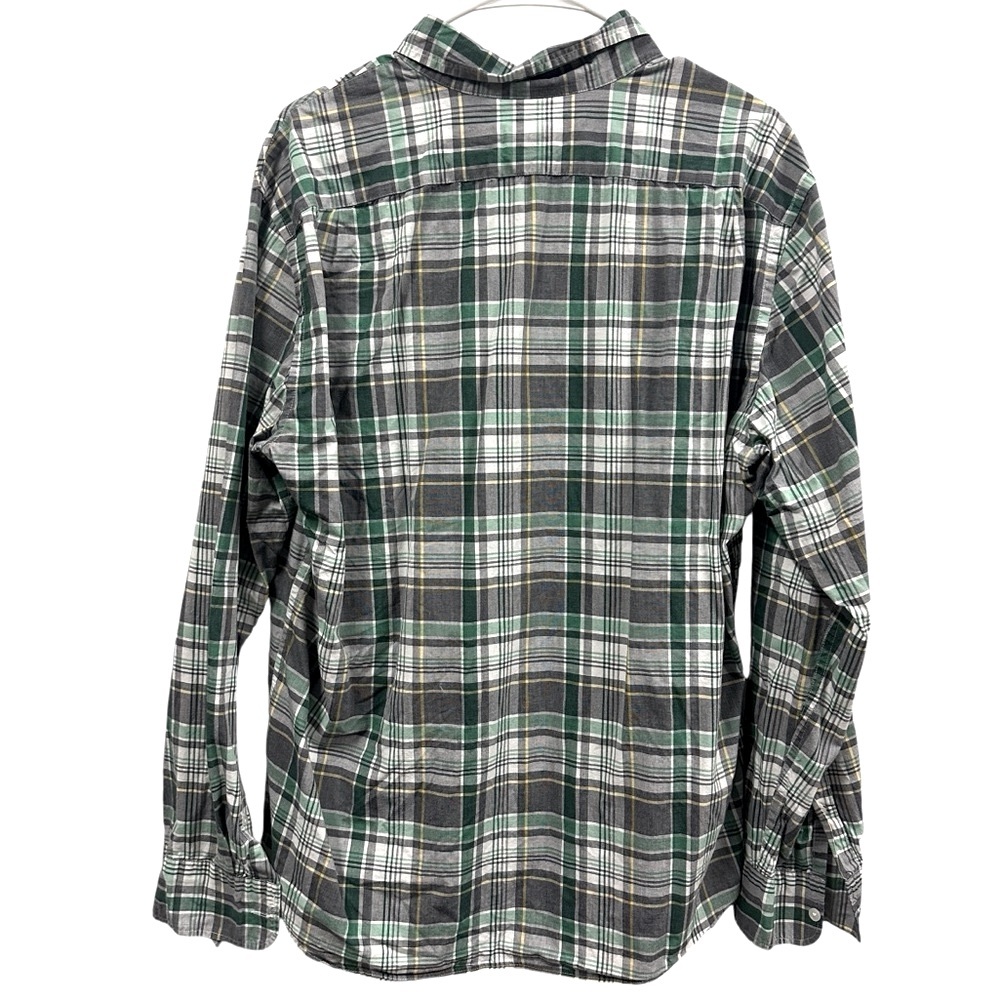 J Crew Flex Washed Classic Button Down Long Sleeve Green Plaid Pocket Shirt XL - Picture 2 of 5